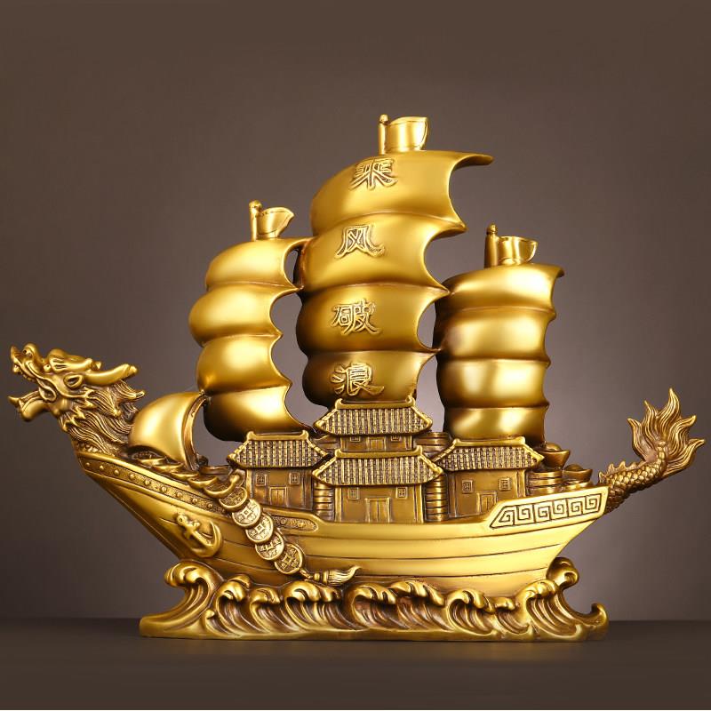 龙船福摆件纯铜一帆风顺帆船客厅办公室公司开业大满载而归龙头船