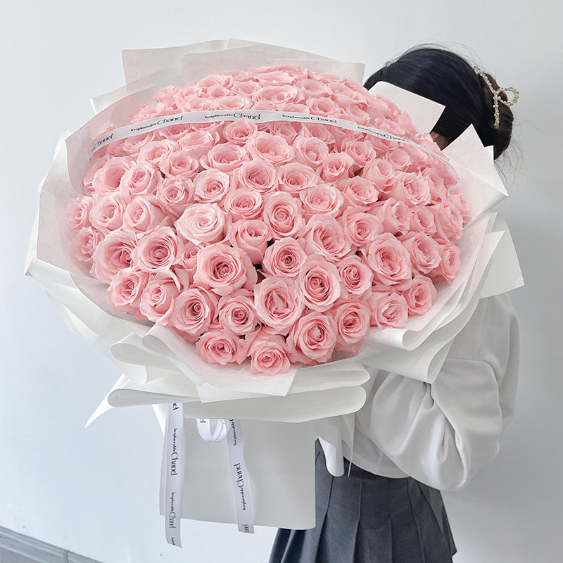 长春鲜花速递同城99朵粉玫瑰花束送女友深M圳广州全国生日配送花