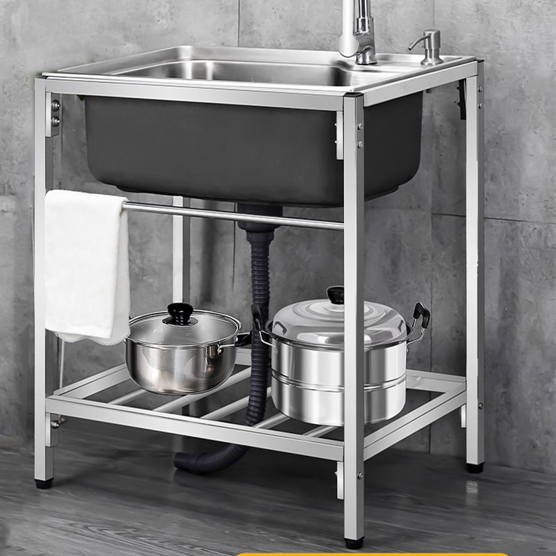 厨房简易不锈钢水槽单槽双槽家用B水池带支架水盆洗菜盆洗碗池架