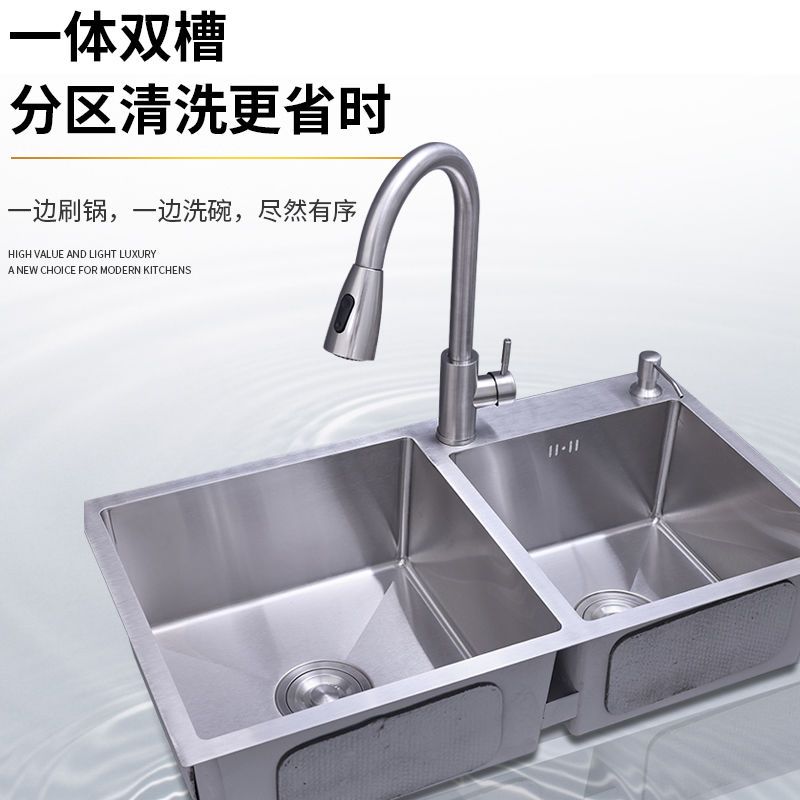 新品不锈钢304水槽厨房洗碗池洗菜盆大单双水槽 手工加厚家用台上
