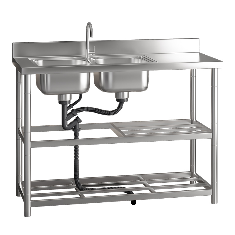 极速加厚不锈钢水槽台面一体柜单双槽带支架厨房洗碗槽商用水池洗