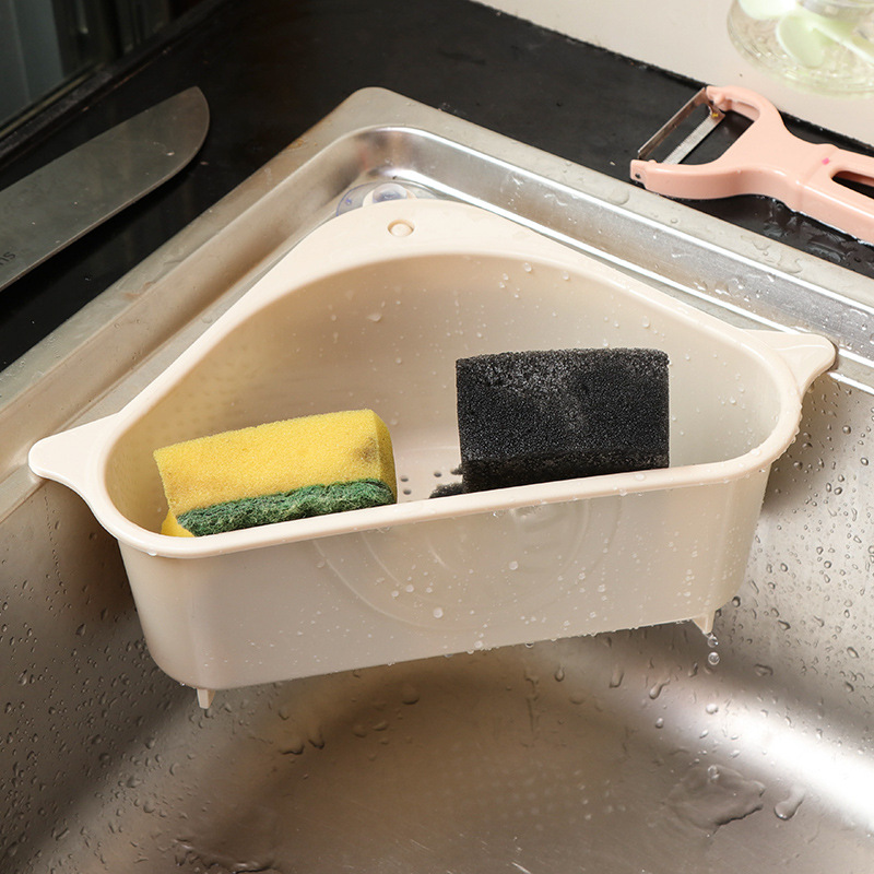 现货速发厨房水槽三角沥水篮吸盘水龙头置物架洗碗池水池塑料滤水
