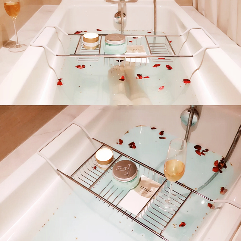 浴缸架不锈钢304轻奢伸缩ins泡澡架酒店浴缸装饰W浴缸置物架防滑