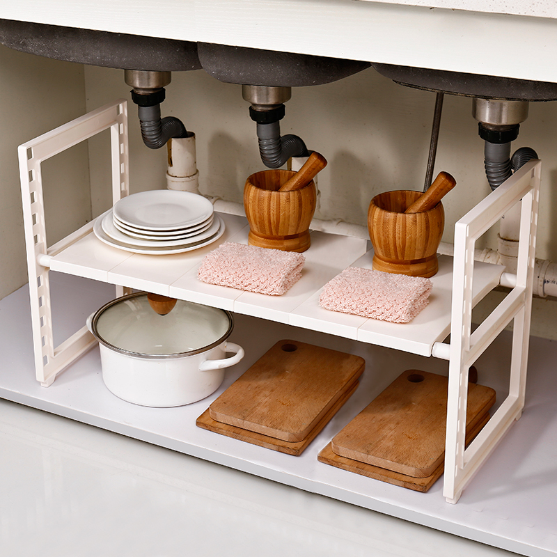 新品厨房下水槽置物架可伸缩架子不锈钢落地橱柜收纳架储物架锅架