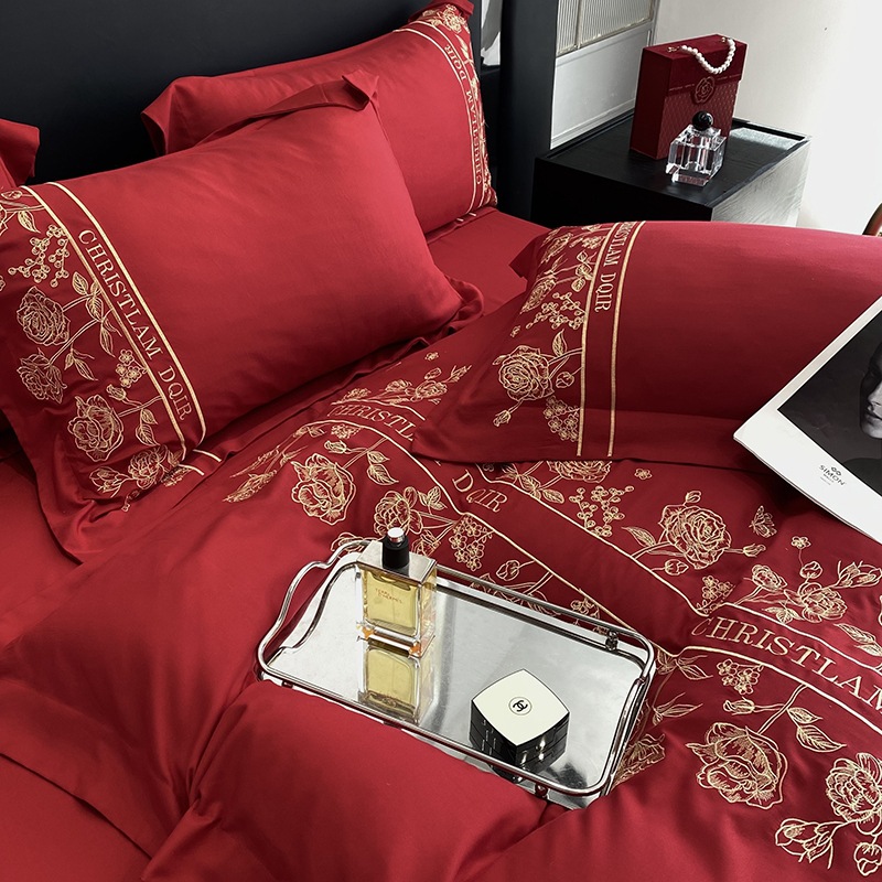 新款奢华婚庆四件套大红色床单被套纯棉全棉结婚床上用品婚房喜被