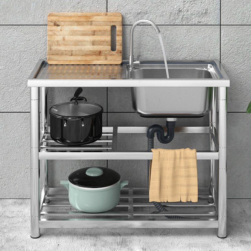 饭店厨房不锈钢水槽单槽带支架平台落地简易洗菜盆洗碗池家用商用