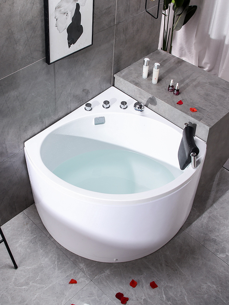新款小户型亚克力浴缸深泡缸家用卫生间三角形扇形独立按摩浴缸泡
