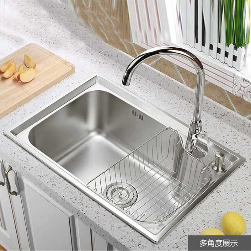新款加厚厨房304不锈钢水槽单槽大单盆一体成型洗菜盆阳台洗碗池