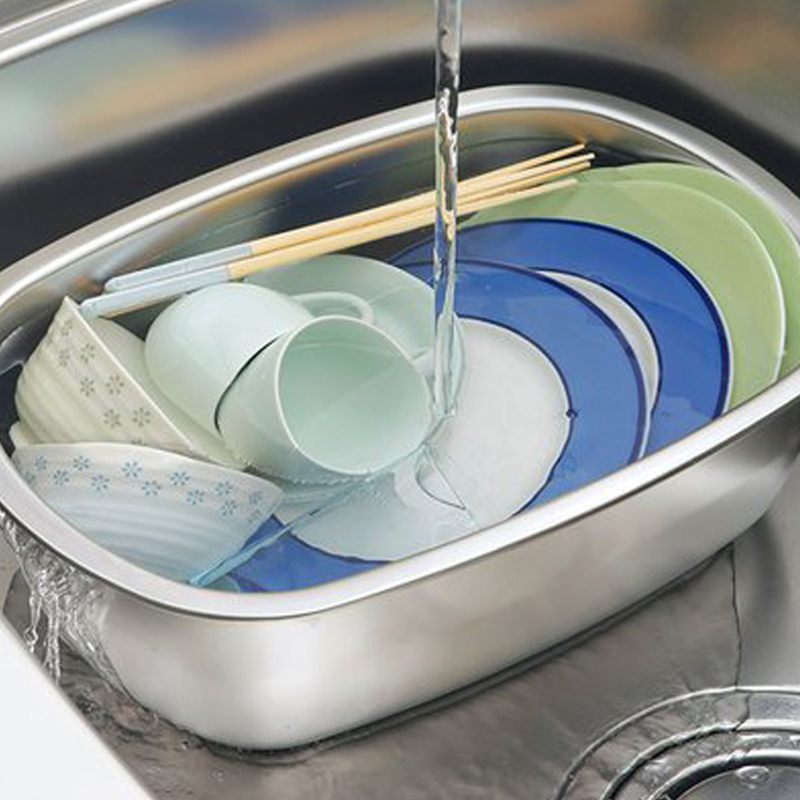 日本进口洗菜盆厨房304不锈钢水槽沥水篮家用长方形大容量洗碗盆