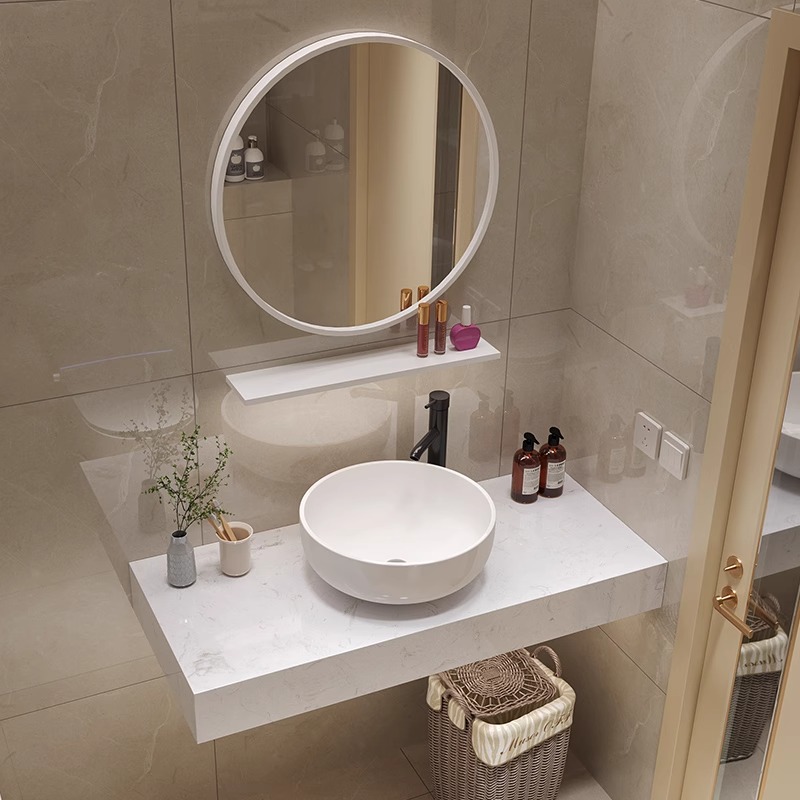新中式大理石浴室柜洗脸台盆卫生间个性洗漱台洗手盆黑色白色组合