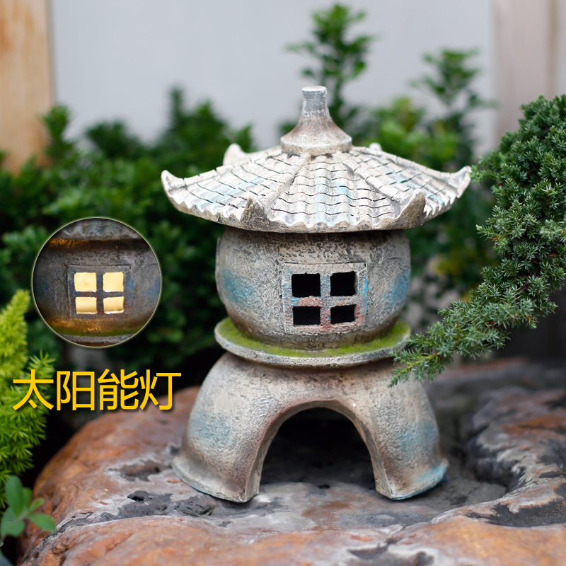 新中式庭院人造石太阳能灯笼摆件装饰日式别墅花园阳台布置造景