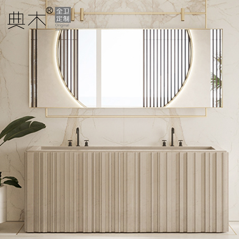 北欧风格实木洗脸盆柜卫生间洗漱台定制岩板卫浴柜简美挂墙新中式