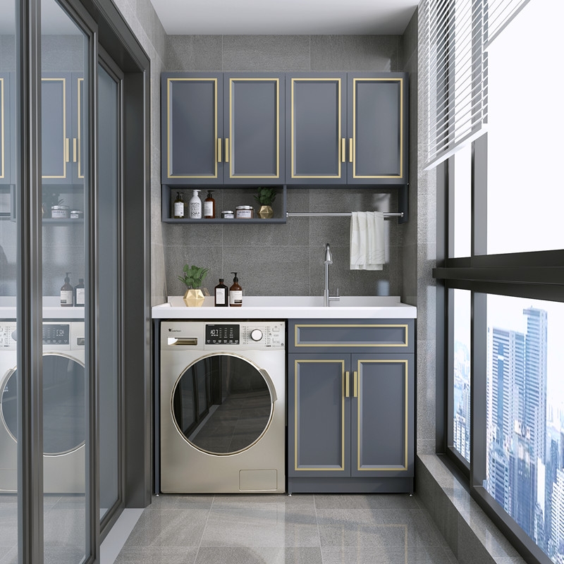 定制阳台洗衣机伴侣  加厚太空铝石英石洗衣机盆可非标定制浴室柜