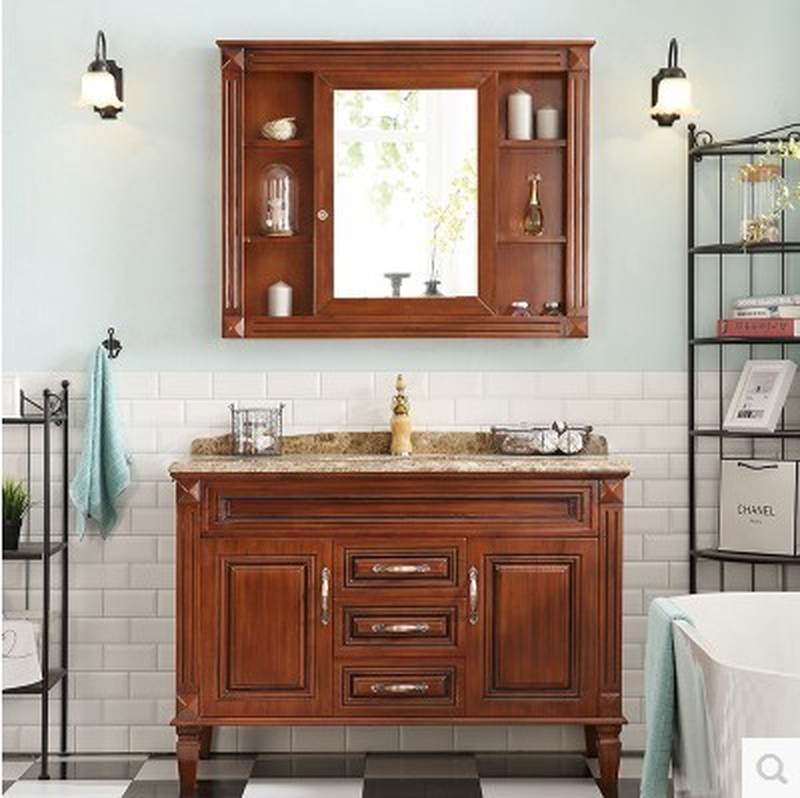 美式浴室柜橡木实木北欧洗手洗脸盆卫浴柜组合卫生间面盆柜洗漱台