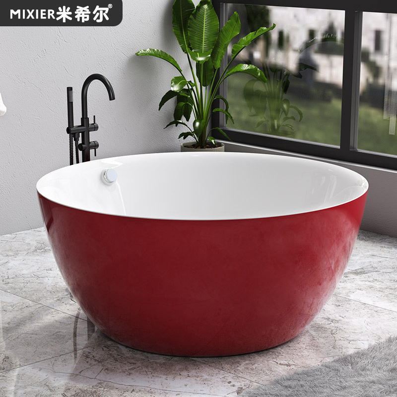 圆形浴缸家用成人小户型独立日式双人按摩网红浴盆1.1-1.5米浴池