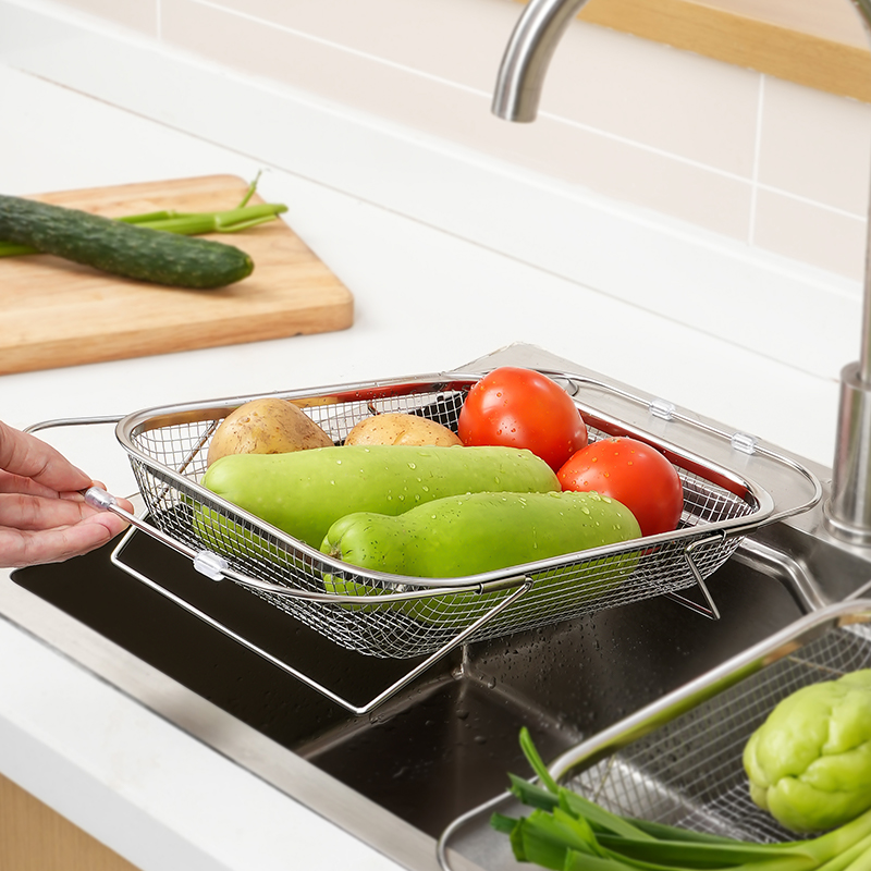 伸缩沥水篮不锈钢洗菜盆厨房家用水槽多功能置物架水池沥水洗碗架