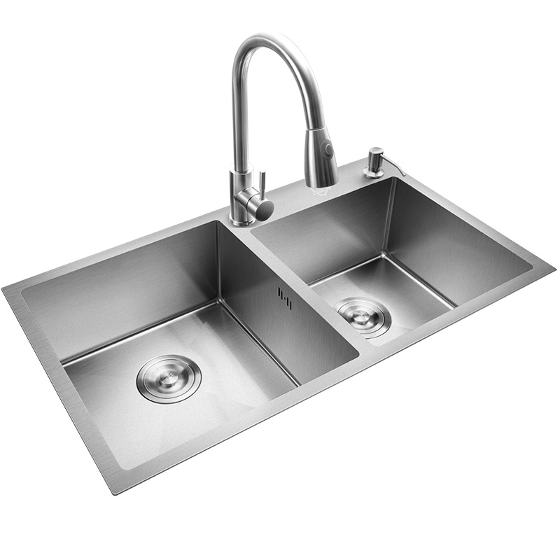 洗菜盆双槽厨房 银纳米水槽台下盆洗菜池304不锈钢洗碗槽家用水盆