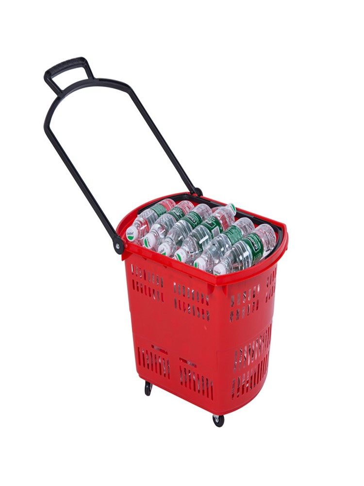 超市购物篮拉杆带轮超市购物筐塑料手提购物篮加厚商场购物拖车