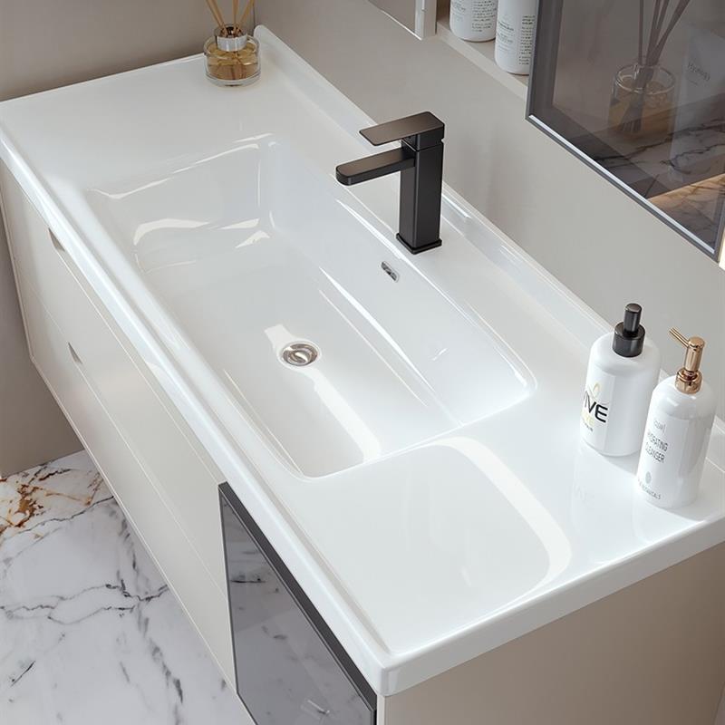 奶油风陶瓷一体盆浴室柜组合卫生间洗手洗脸盆柜洗漱台面盆池卫浴