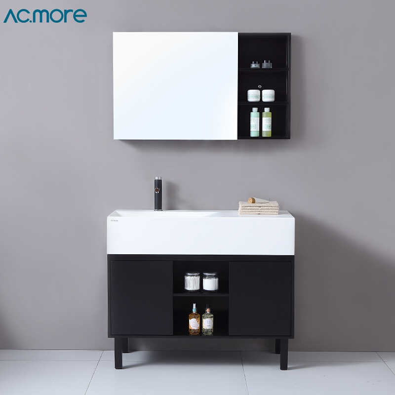 acmore现代简约落地浴室柜组合洗脸洗手面盆池实木洗漱台盆卫生间