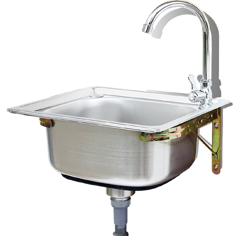 厨房大不锈钢304水槽带墙支架挂小单槽洗菜盆洗碗池架子阳台洗手