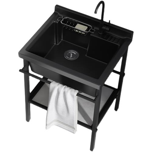陶瓷洗衣盆不锈钢支架一体黑色洗手台盆加深落地式阳台洗衣池水槽
