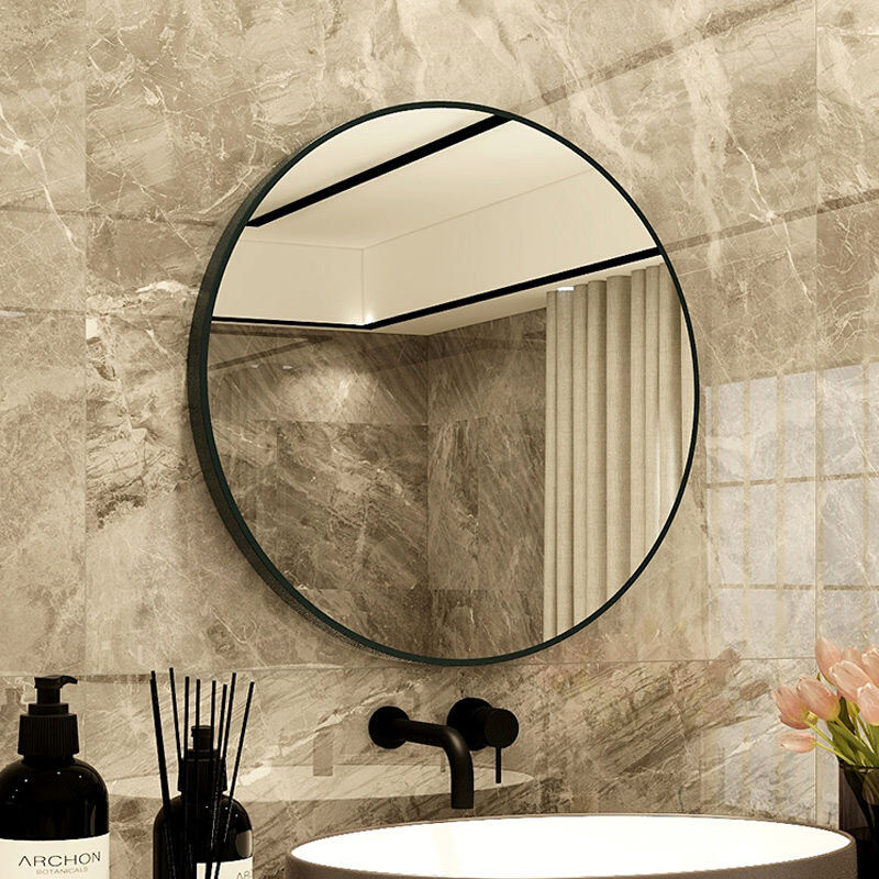 铝合金浴室镜卫生间贴墙壁挂化妆镜厕所洗手间卫浴镜北欧风圆镜子