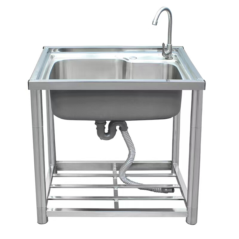 家用不锈钢加厚水槽简易洗手盆水池厨房单槽带稳固免工具落地支架