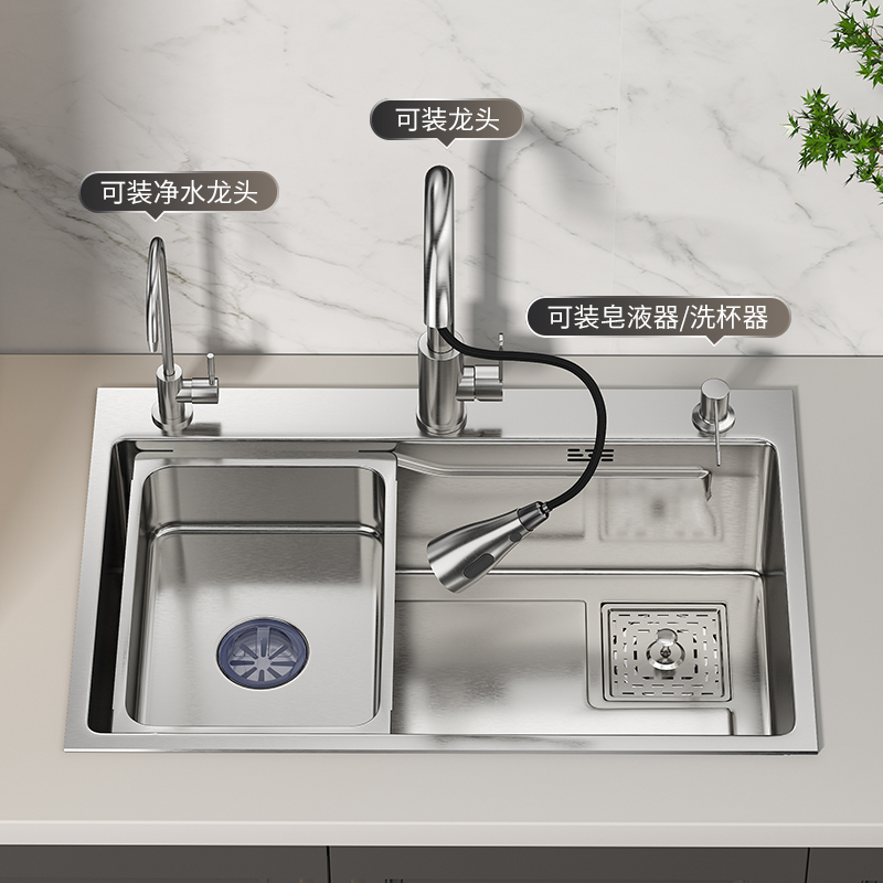 JOMOW水槽纳米银色SUS304不锈钢大单槽厨房手工洗菜盆家用洗碗