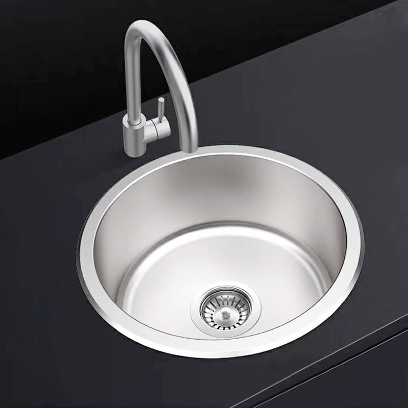 304不锈钢圆形水槽单槽台上下盆园型厨房洗菜盆大号加厚洗碗手池