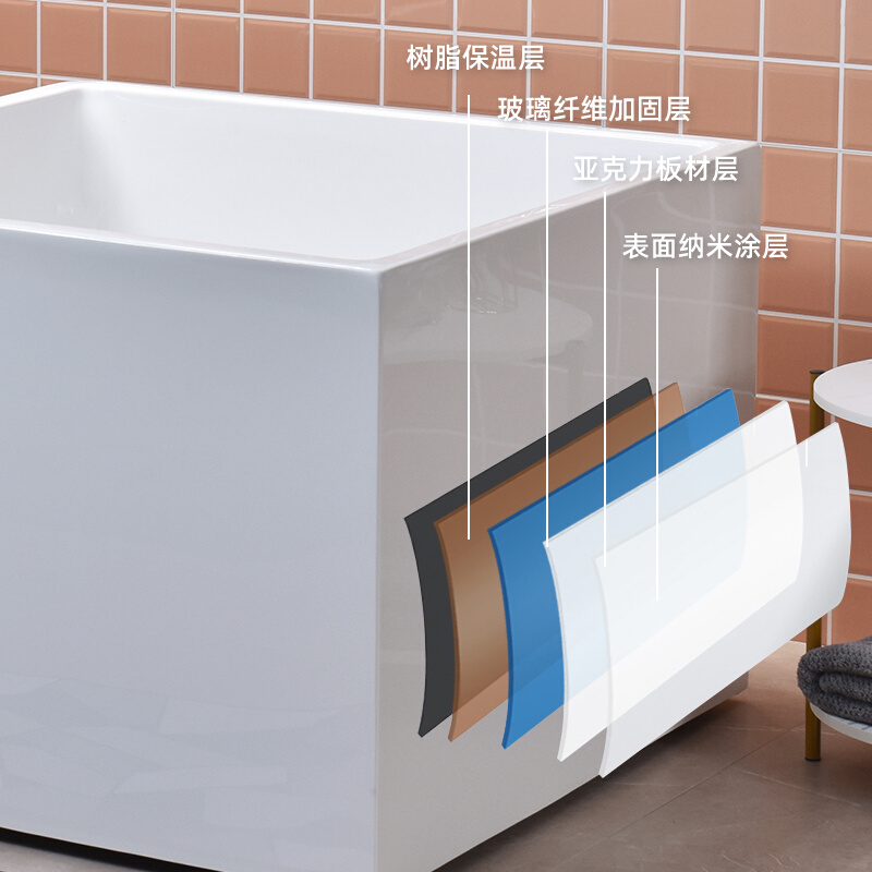 小户型正方形浴缸日式独立式亚克力加深成人家用坐泡澡盆嵌入式