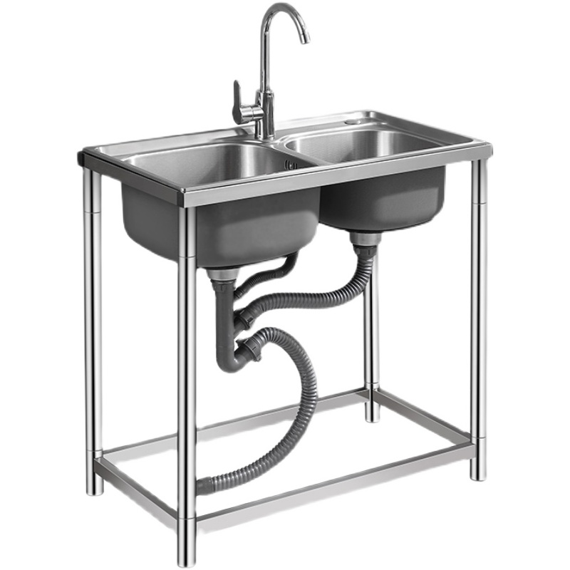 厨房水槽不锈钢洗菜盆双槽水池家用洗碗槽带支架洗手盆池加固架子