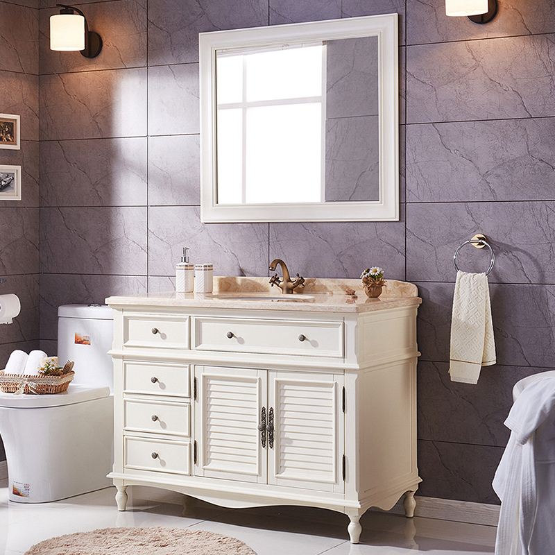 美式浴室柜组合橡木落地式大理石洗脸盆柜洗手池实木卫生间洗漱台