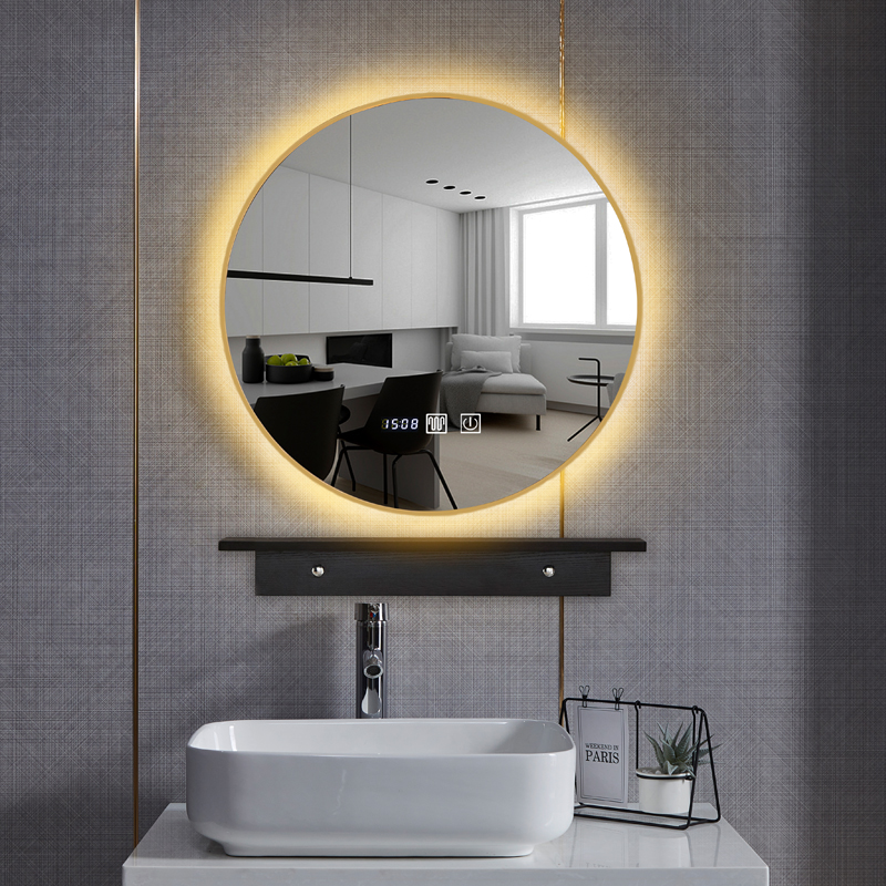 羚兔带框背光圆形LED灯镜洗手盆壁挂卫浴镜智能镜卫生间浴室镜子
