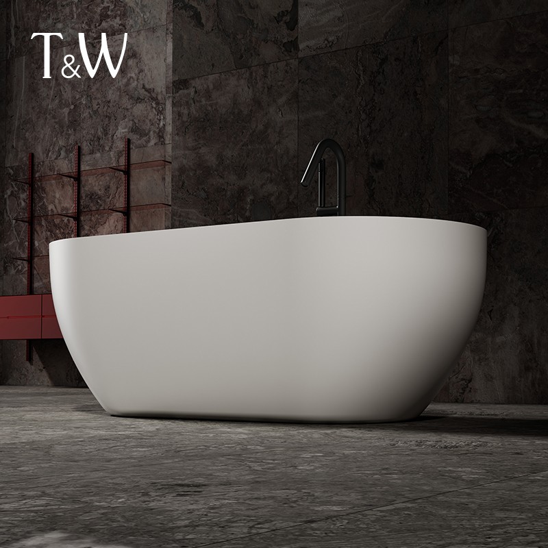 特拉维尔人造石浴缸独立式家用小户型厚边椭圆形双人轻奢欧式浴盆