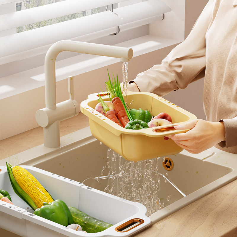 双层可伸缩沥水篮厨房菜篮子洗菜盆沥水家用客厅水果盘水槽滤水篮