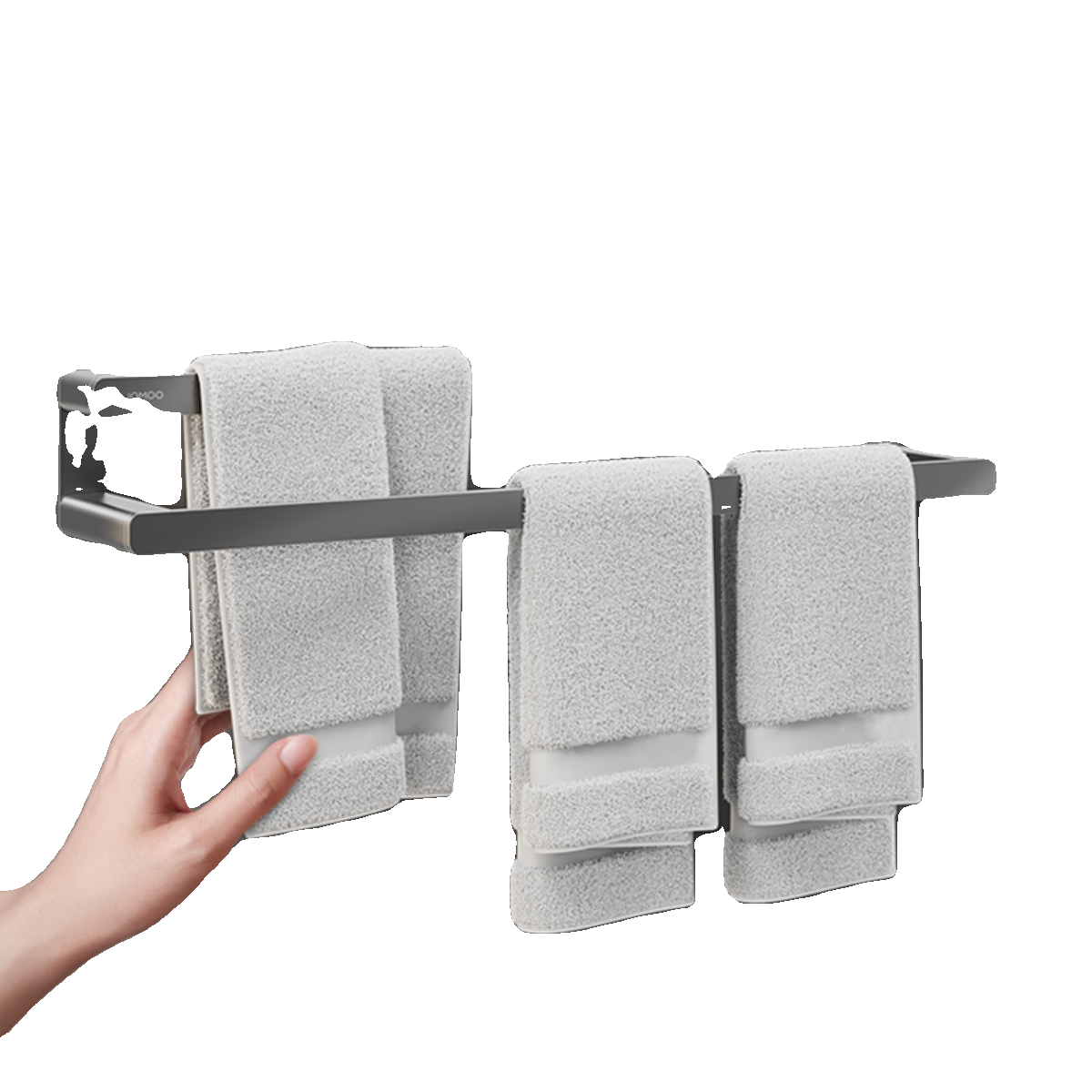 九牧毛巾架卫生间浴室灰色太空铝耐刮耐磨免钉打孔双用936202