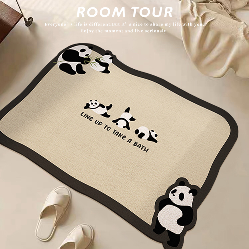 熊猫浴室地垫硅藻泥吸水防滑垫卫生间门口地毯淋浴间卫浴进门脚垫
