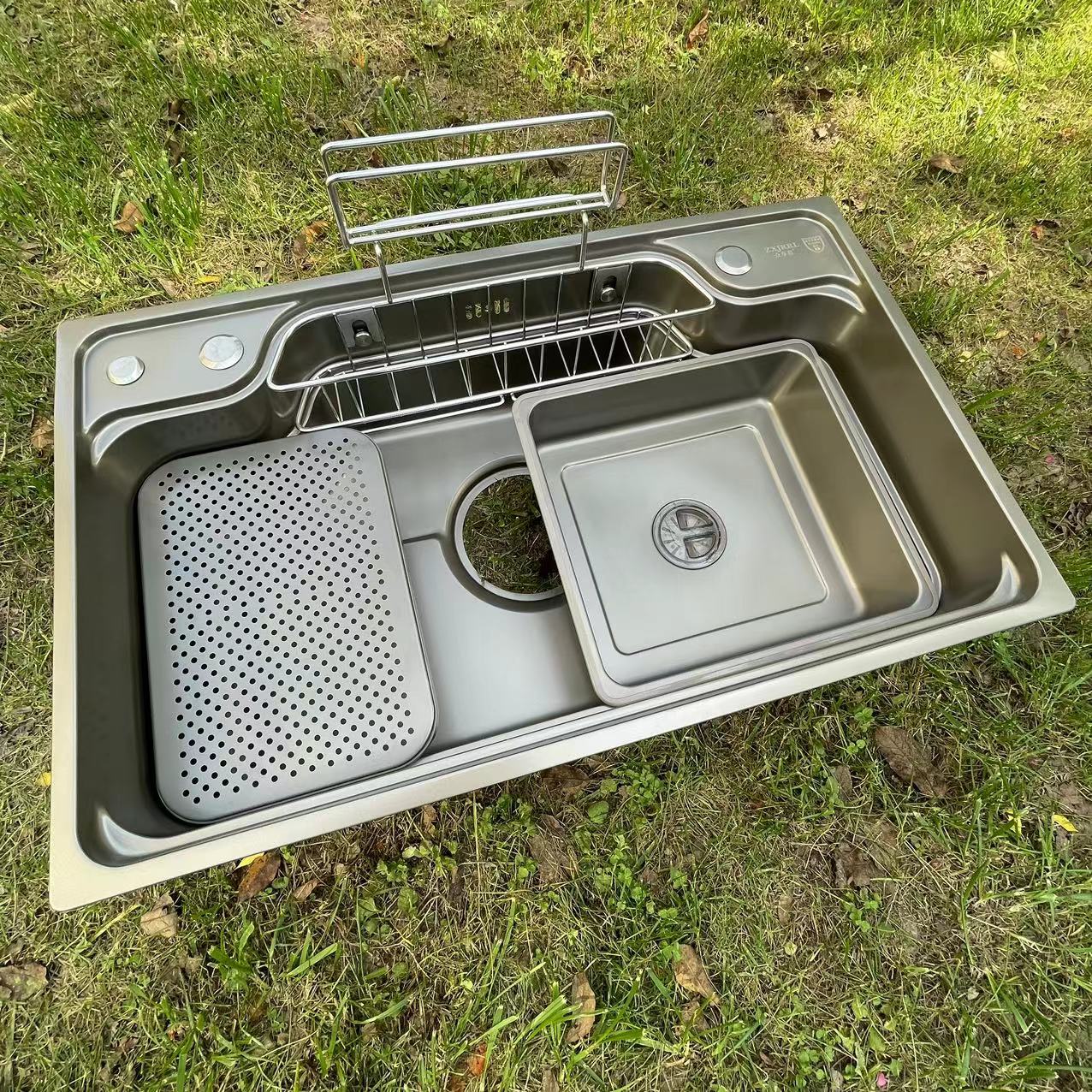枪灰镀膜厨房304不锈钢洗碗槽盆家用洗菜池日式水槽一体拉伸菜盆