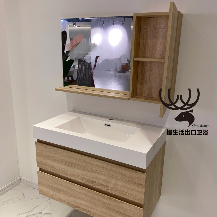 60-120cm可定制一体式出口洗漱柜日式浴室柜洗脸盆台面组合壁挂式