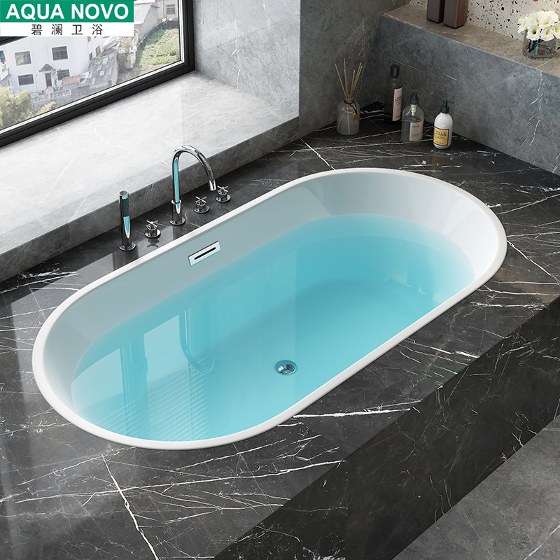 亚克力嵌入式浴缸家用成人保温椭圆形F小户型薄边浴缸1.3-1.7