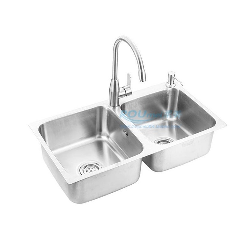 水槽洗菜盆双槽 厨房加厚304不锈钢一体成形手工盆台下盆洗碗池