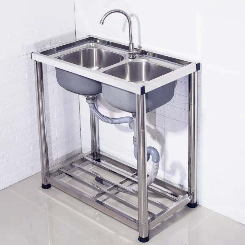 厨房304不锈钢水槽单槽 加厚一体C 家用商用洗菜洗手池 简易带支