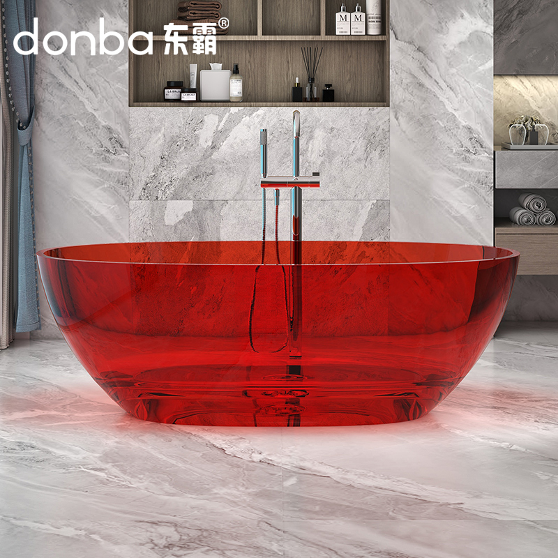 东霸透明浴缸彩色水晶缸树脂网红单人独立式椭圆形酒店人造石浴盆