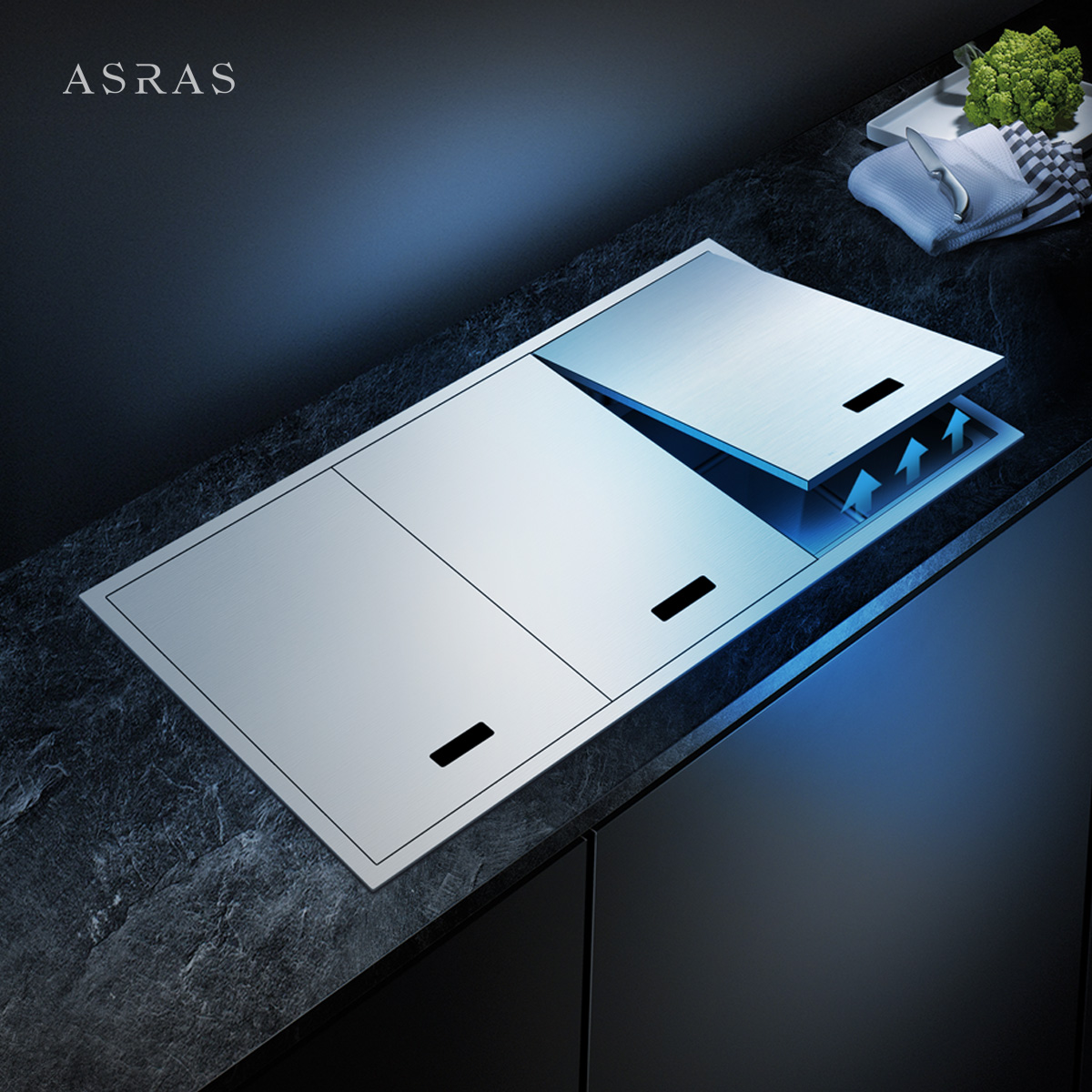 阿萨斯4MM加厚304不锈钢厨房手工水槽隐藏式带盖板洗菜盆水池双槽