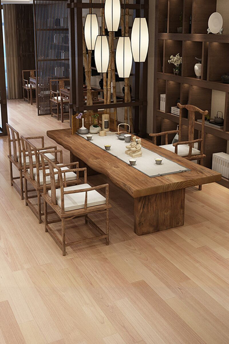 环保胡桃色茶桌椅组合新中式功夫茶几1米8茶桌禅意大板茶台实木桌