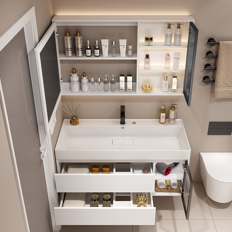 现代简约卫生间洗脸洗手盆柜组合智能纳米岩石一体盆浴室柜洗漱台