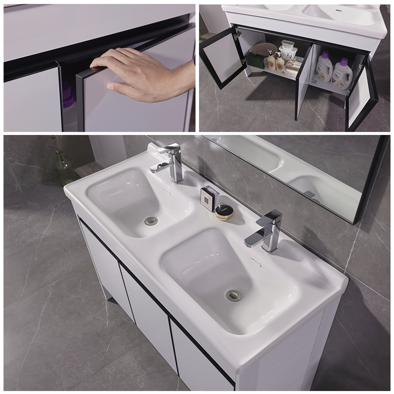 太空铝合金双盆浴室柜组合现代简约落地式洗手洗脸一体陶瓷洗漱台