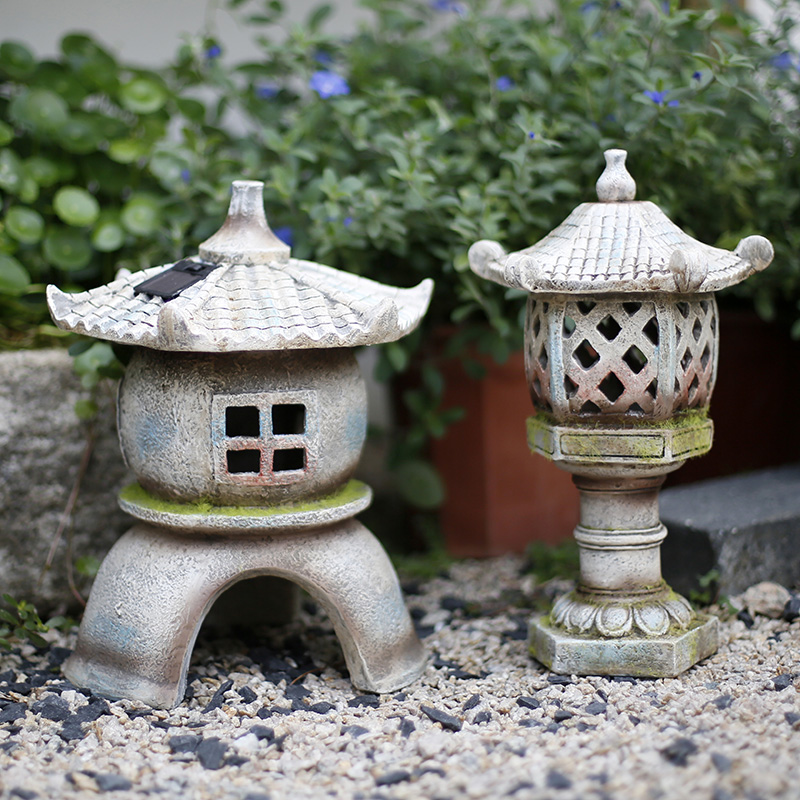 新中式庭院人造石太阳能灯笼摆件装饰日式别墅花园阳台布置造景