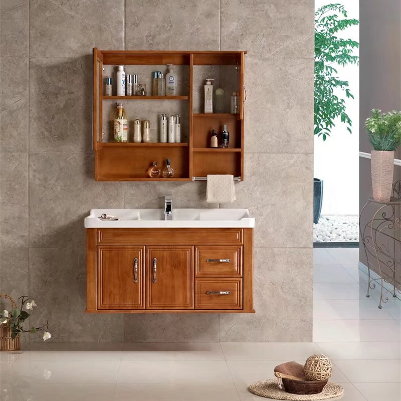 法蒽莎简欧中式橡木浴室柜组合卫生间陶瓷洗手盆洗脸池实木卫浴柜